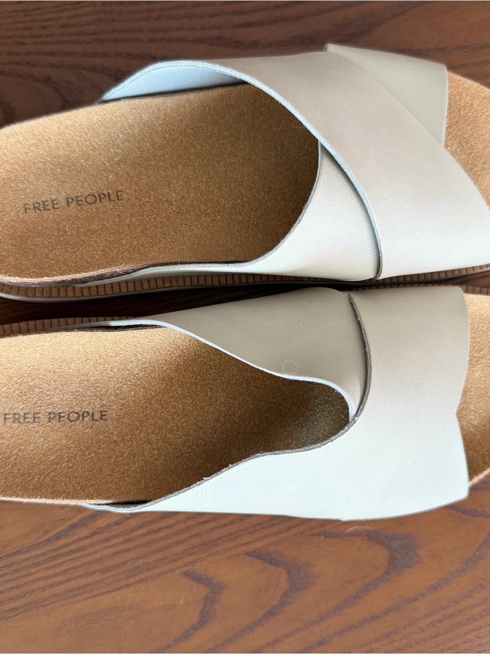 Free People Cream Leather Crossover Slide Mules